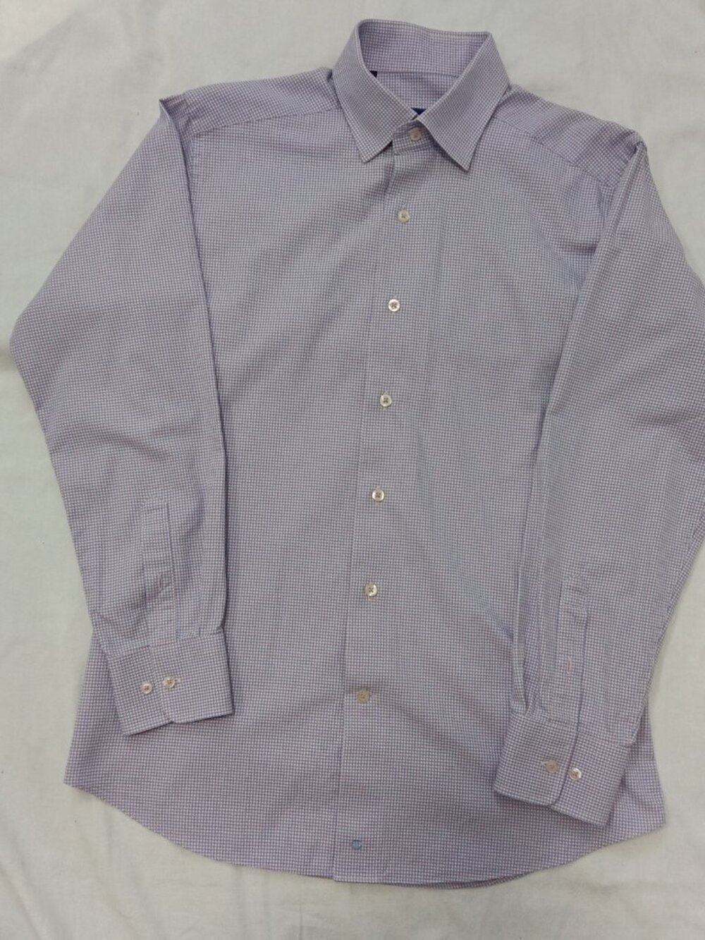David Donahue button down shirt 32/34 100% cotton purple/blue check long sleeve